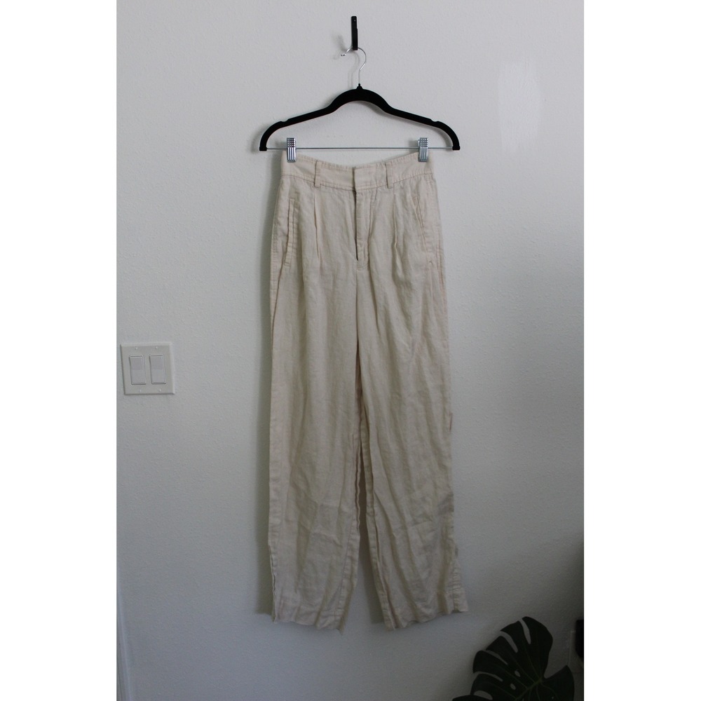 Everlane Women's Pleated Wide Leg Linen Pants Cream Off-White Size 0